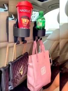 Car Cup Holder with Hook Car Seat Headrest Hanger Storage Organizer for Handbag Cup Car Drink Bottle Hanging Mount Car Back Hanging Mount Phone Holder Car Interior Accessories