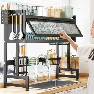 Kitchen Sink Storage Shelf Scullery Sink Dust-Proof Cupboard Countertop Organizer Tableware Multifunctional Storage Drain Rack