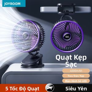 Quạt Cầm Tay USB JOYROOM 4000mAh Tích Hợp Kẹp 5 Tốc Độ Xoay 360 Độ ° Màn Hình Kỹ Thuật Số Có Thể Điều Chỉnh Cho Xe Đẩy Văn Phòng Tại Nhà Và Cắm Trại