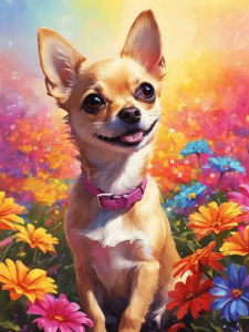 Huacan Full Diamond Painting Flower Blossom Chihuahua Diamond Embroidery Animal Complete Kit Handmade Gift