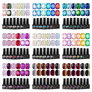 8pc Cat Magnetic Nail Gel Polish Set Base Top Coat & Magnetic Sitck Included Semi Permnanet HEMA FREE Nail Supplies Varnish Kit