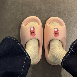 Womens Summer Outdoor Wear Thick Bottom EVA Slippers Home Comfortable Princess Style mid Heel Platform Slippers Couple Set