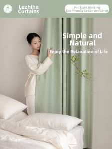 LEZHIHE | Complete Blackout Deluxe French Style Green Fresh Thick Linen Curtains
