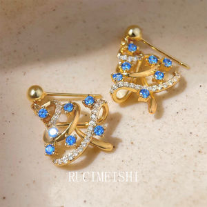 Thick Plated 18K Gold Christmas Tree Hollow Zirconium Stone Earrings Womens Fashion Jewelry S925 Silver Needle Ear Decorations