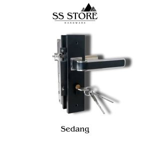 Handle Pintu Rumah Slot Kunci Hitam Dof Elegan Set Ukuran Sedang/Besar