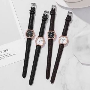 ELBER J199 Jam Tangan Wanita Pria Couple Polos Casual Dial Segi Fashion Analog Quartz Simple Strap Kulit Pu Leather