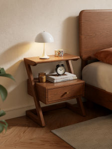 DONGMU | Chinese Retro Wooden Bedside Table Z-Shape Design Unique Creativity Hollow