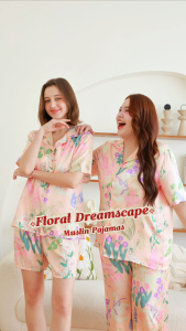 ชุดนอน Muslin Pajamas Silk Satin รุ่น Floral Dreamscape (N5154 T5154) | ชุดนอนผู้หญิง