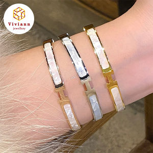 Viviann Original H Letter Bracelet for Womens Gold Silver Titanium Steel Shell Bracelet Luxury Bracelets for Women Fashion Titanium Love Pulseiras Stainless Steel Bangles Feminina Jewelry Gift Exquisite Jewelry Trendy