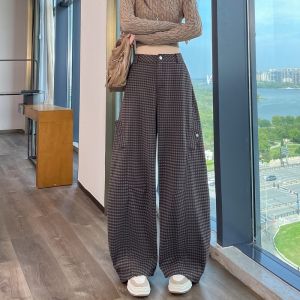 La Chapelle | Flannel Plaid Work Pants for Petite Women High Waisted Loose Wide Leg