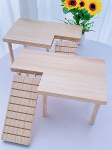 โต๊ะ L ทรงไม้สองชั้นสำหรับhamster แฮมสเตอร์ Hedgehog Golden Retriever ของเล่นและตกแต่งสิ่งแวดล้อมสำหรับสัตว์เลี้ยงขนาดเล็ก