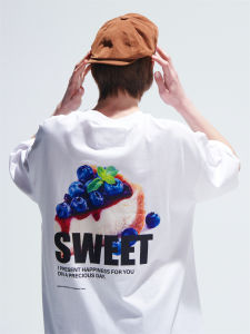 EAFINETAL Designer Brand Cotton T-Shirt round Neck Short Sleeve Printed Loose Fit Blueberry Cake Logo Print Casual Summer Top