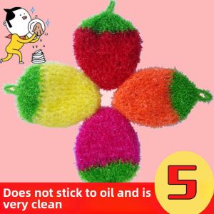 Strawberry Pattern Non-Stick Oil Kitchen Cleaning Cloth Scrubber Sponge Dishcloth Stain Remover Brush Home Personal Cleaning Tool