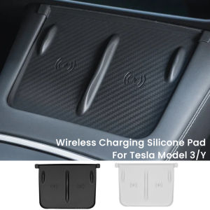 Car Wireless Charging Pad For New Tesla Model 3/Y 2024 2023 2022 Center Console Charger Mat Phone Mount Silicone Non-slip Pads