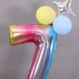 Paket Balon Angka Jumbo 80cm Rainbow Standing Mahkota Unicorn Bintang Ulang Tahun Anak