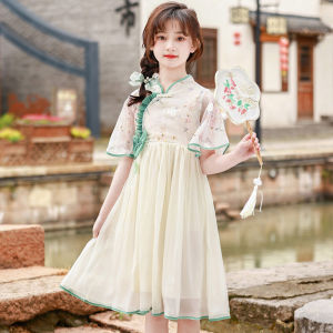 Princess Style Summer Hanfu Dress Girls Cheongsam Skirt Childrens Clothing Qing Dynasty Court Lady Costume Kids Fashionable Gown