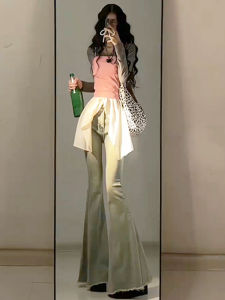 High Waist Bell Bottom Jeans Womens Summer New Style Retro Fish Tail Bootcut Denim Pants Slimming Wide Leg Trousers