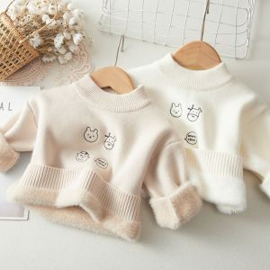 หนาขึ้น ผ้าขนแกะ นุ่ม เสื้อสเวตเตอร์ สําหรับเด็กผู้ชาย ฤดูหนาว เสื้อผ้าเหนือศีรษะแขนยาว อุ่น สบาย ผ้าขนแกะ เรียงราย เด็กทารก เสื้อผ้าถัก เสื้อชั้นฐาน