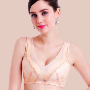 [34/75CD~38/85D] Luxury Singlet Style Ladies 3/4 Breathable Medium Shape Padded Floral Embroidery Anti Sagging 4Pin Wireless Side Support Bra Underwear