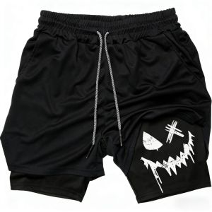 Raphic 2-in-1 Short for Men Summer Harajuku Quick Dry Shorts Gym Workout Running Towel Loop Training Shorts Double-Layer Fitness