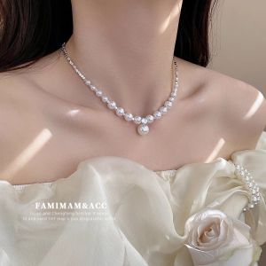 Vòng cổ ngọc trai 2025 ánh sáng mới sang trọng Vòng cổ bạc dây chuyền chạm xương quai xanh Phụ kiện cho nữ