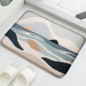 VIKAMA Cartoon Fish Octopus Wave Design Entryway Doormat Durable Stain Resistant Bathroom Mat Absorbent Non Slip Home Decor