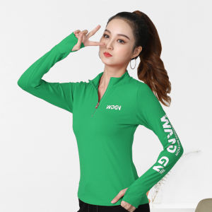 Áo Tập Thể Dục Chạy Bộ Dài Tay Cổ Đứng Mới Cho Nữ Áo Tập Thể Dục Sân Rộng Thời Trang Thường Ngày Bằng Vải Cotton Polyester Màu Trơn