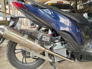 GKK DUAL TIP POWER PIPE FOR HONDA CLICK 125 V1 V2 V3 FULLSET 32 MM-28 STRAIGHT ELBO & CANISTER COMPLETE ACCESSORIES BRACKETCLAMP SPRINGSILENCER AND LASER EMBROID EMBLEM