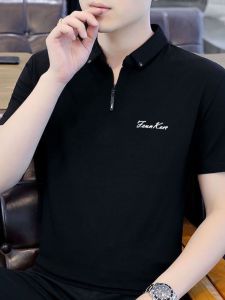 Men Ice Silk Short Sleeve T-shirt Summer New Arrival Trendy Polo Shirt Half Sleeve T-shirt Zipper Mens Modal Top Clothes