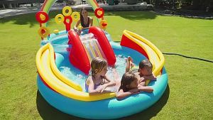 UMI  INTEX 57453 Rainbow Ring Play Center Children Toy Play Ground Inflatable Kids Swimming Pool Water Slide Kolam Mandi