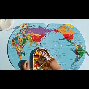 Wooden World Map Flag Matching Puzzle Geography Educational Toy baby toys