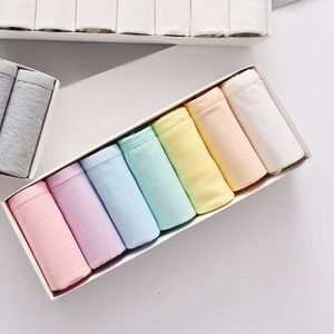 กางเกงชั้นในผ้าฝ้ายแท้สีเทาดำขาวสไตล์เกาหลีสำหรับเด็กผู้หญิง ทรงเอวกลาง ดูดซับความชื้น กางเกงชั้นในผู้หญิง ผลิตจากผ้าฝ้ายแท้ 100%