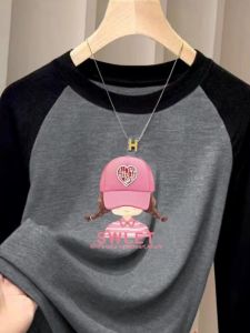 Double-Sided Velvet round Neck Base Shirt Womens Slim Fit Shoulder Insertion Spring Autumn Winter Fashionable Warm Top
