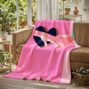 BILIBILI | Hands Heart Anime Pink Flannel Blanket Perfect for Sofa Office Bed Travel Sleep Read Relax Camping Four Season Use