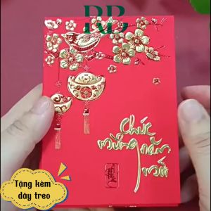Combo 30 Bao Lì Xì Nhung Đỏ Nhũ Vàng Truyền Thống Treo Tết Lì Xì Treo Cây Mai Trang Trí Tết Kèm Dây