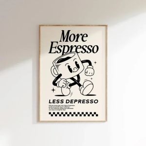 More Espresso Less Depresso Wall Art Coffee Quote Wall Art Coffee Station Wall Art Coffee Bar Print Cute Prints Retro Quote