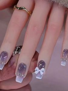Dream Purple Wear Armor Mid Length Long Length Mermaid Bows Diamond in the Debris Diamond Push Diamond Accessible Luxury Feeling Nail Stickers