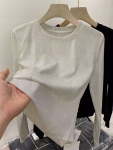 Womens Pure Cotton Base Layer Shirt round Neck Long Sleeve T-Shirt Inner Wear Slim Fit Korean Style Commute Casual Wear