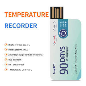 TempU05 10000 Points USB Report with APP 90 Days IP67 USB Temperature Data Logger Disposable Data Logger with Warning