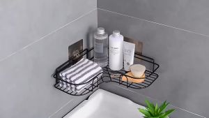 HELDL Triangular corner shelf bathroom kitchen shower box shelf storage rack Wall Hanging Adhesive No Drilling Shower Rack