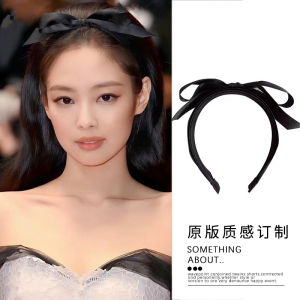 Jennie Jin Zhini Same Style Black Satin Bows Headband Hepburn Style Classy Pressure-Sensitive Hair Headband Headdress Women