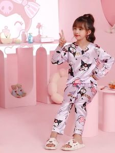 Kid Girls Pajamas Silk stain SleepWear Comfy V Neck Silk Pyjama for Kids Girl
