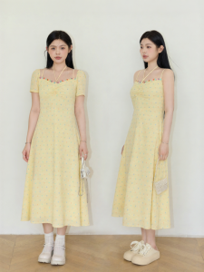 Đầm Size Lớn Phong Cách Pháp Quai Ngang In Hoa