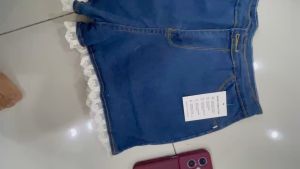 quần đùi jean lưng cao phối ren lai dành cho nữ (video cận chất)