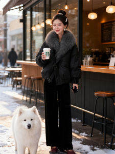 Shalldoer | Women Winter Warm Fashion Cotton Coat And High Waist Wide Leg Pants Set