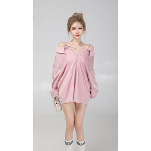 เสื้อเชิ้ตขาวแบบยาวปานกลางผ้าซาตินเรียบหรูแบบเซเลบริตี้สำหรับผู้หญิงเสื้อเชิ้ตนิชแบรนด์สไตล์ฝรั่งเศสดูเป็นผู้ใหญ่สำหรับฤดูใบไม้ผลิและฤดูใบไม้ร่วงเสื้อติดเพชรดูแพง