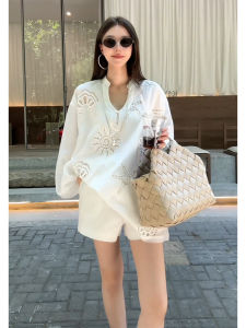 SHANGSHA | Elegant and Fashionable Retro Style Relaxing White See-through Shirt and Shorts Set