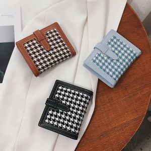 Ví Nữ Ngắn Đựng Thẻ Tiền Họa Tiết Houndstooth Phiên Bản Hàn Quốc_YUMY