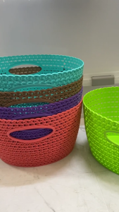 Small Multipurpose Plastic Basket Organizer Bin for Shelves Countertops Cabinets and Desktop Storage