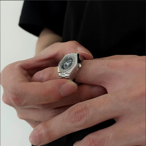 Vintage Punk Finger Watch Fashion Mini Quartz Watch Clock Finger Rings Elastic Strap Alloy Watch Couple Rings Jewelry Clock Gift